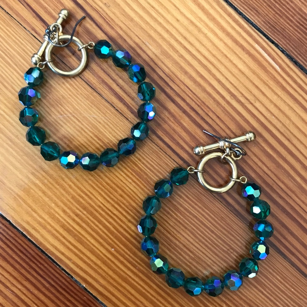 Anthropologie large iridescent teal Beaded Hoop Earrings